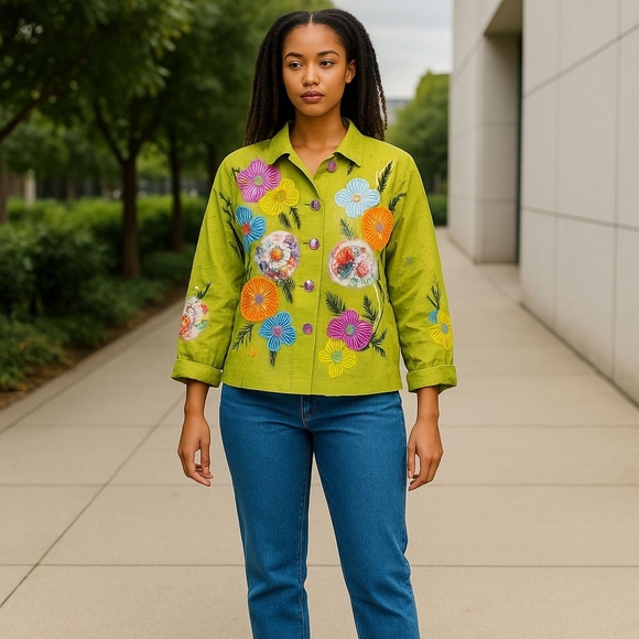 Alex Kim Jackets & Blazers - Alex KIM Boho TEXTURED JACKET Applique Embroidered WEARABLE ART P/M